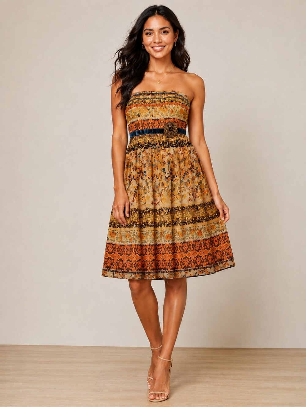 ❤️ DAVID MEISTER SILK BEADED STRAPLESS DRESS, 6